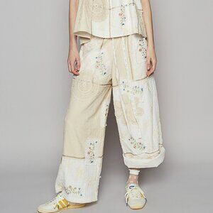 Floral Patchwork Wide-Leg POL Pants